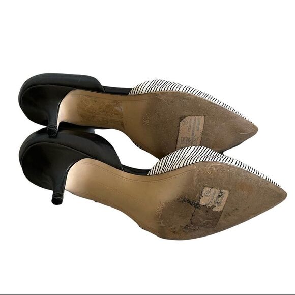 FRENCH CONNECTION Effie Pointy Toe Kitten Heel Pumps Black White Leather 35.5 - Picture 9 of 10